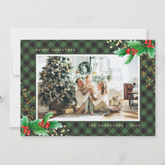 Cartes de Noël à photo Holly de Buffalo Vert (Devant)
