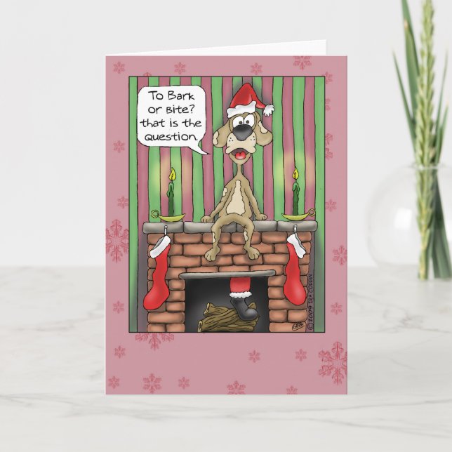 Cartes de Noël amusantes : Chien de garde en servi (Devant)