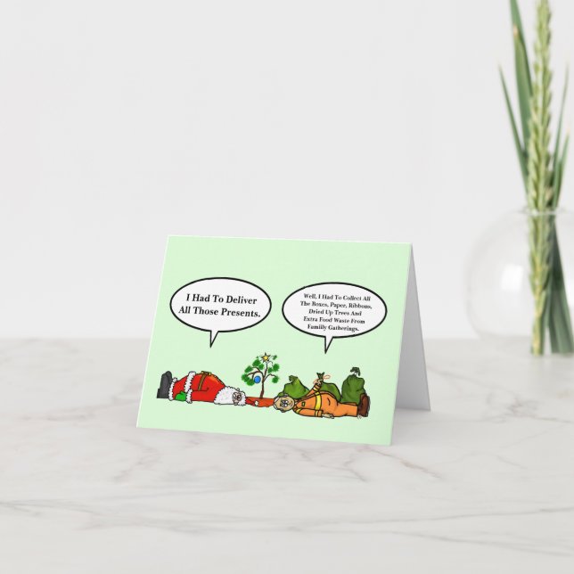 Cartes de Noël amusantes Épuisé Père Noël Garbage  (Devant)