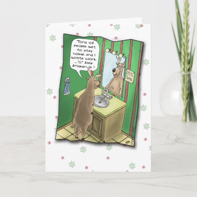 Cartes de Noël amusantes : Travail le soir de Noël (Devant)