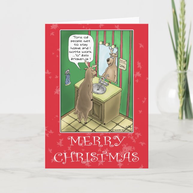 Cartes de Noël amusantes : Travail le soir de Noël (Devant)