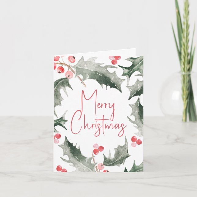 Cartes de Noël Aquarelle Botanique Holly (Devant)