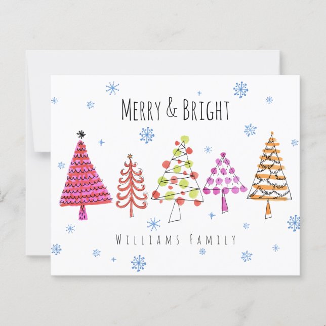 Cartes de Noël Arbres Modernes Budget Joyeux & Lum (Devant)