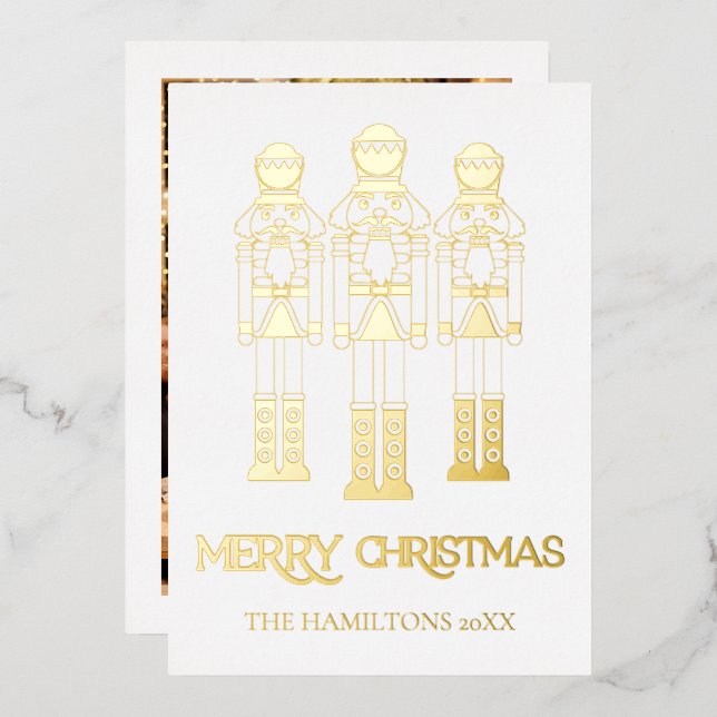 Cartes de Noël au casse-noix en feuille d'or (Recto/Verso)