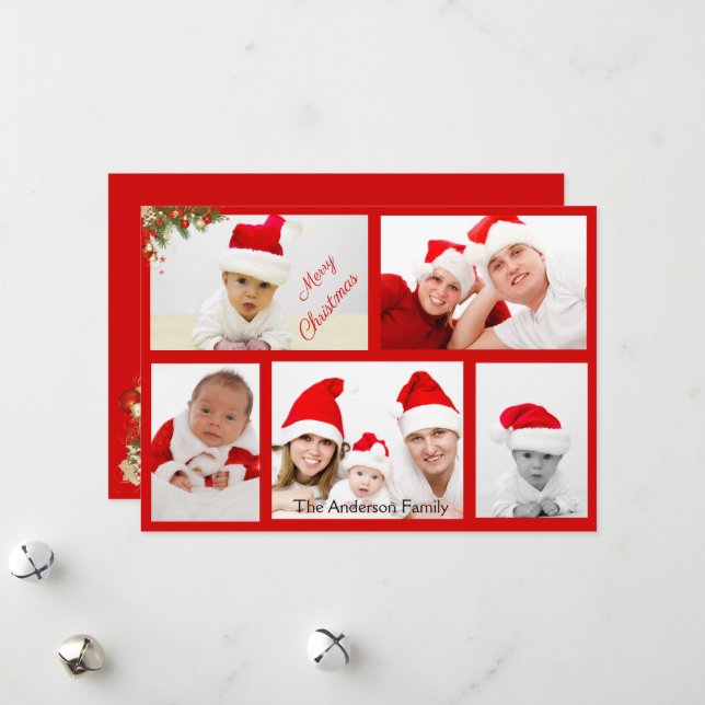 Cartes de Noël avec photos de famille encadrées Jo (Devant/Arrière en situation)
