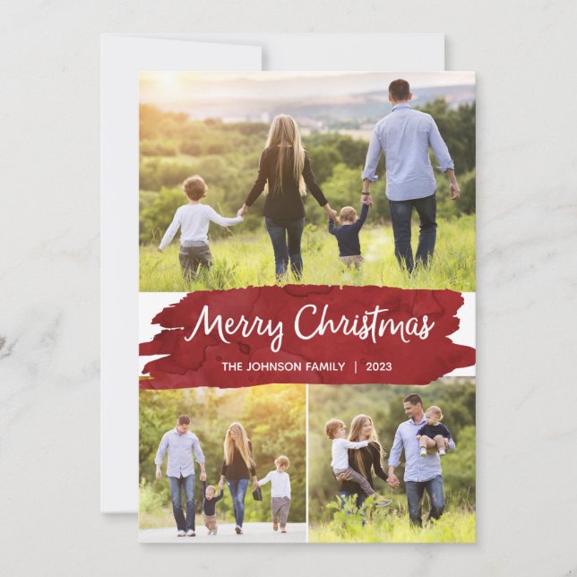 Cartes de Noël avec trois photos, Rouge (Devant)