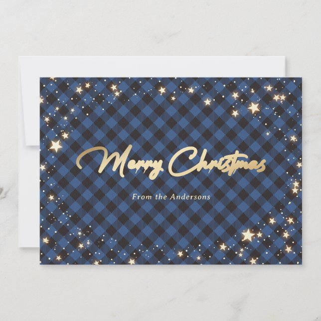 Cartes de Noël Blue Buffalo Plaid Stars (Devant)