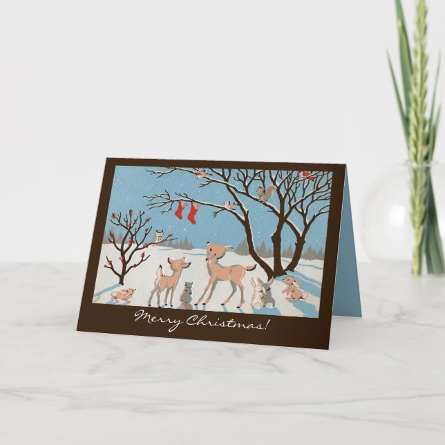 Cartes de Noël Brown/Bleues Forêt Surprise (Devant)
