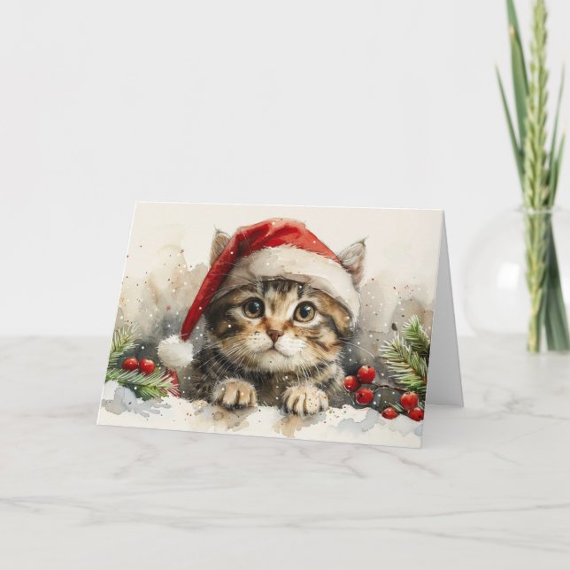 Cartes de Noël Chat Cute Kitten Salutation de vaca (Devant)