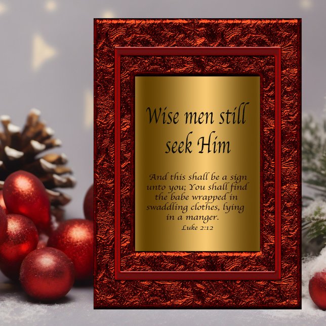 Cartes de Noël chrétiennes (Christian Christmas card with scriptures on a beautiful red and gold background.)