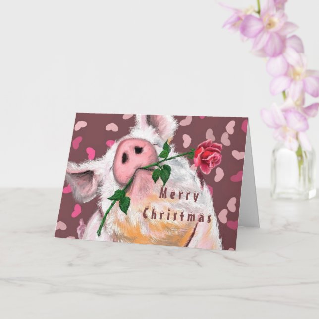 Cartes de Noël Cochon de gentillesse avec Rose amu (Orchidée)