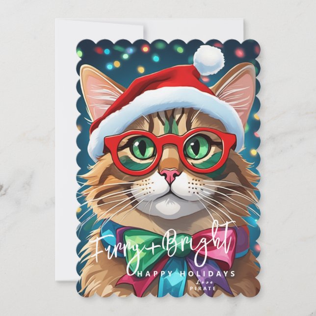 Cartes de Noël, Coloré et Douillet Chat Mignon (Devant)