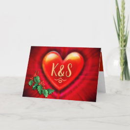 Cartes de Noël de coeur rouge personnalisées monog