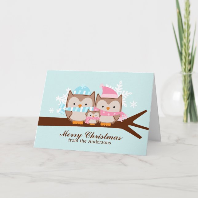 Cartes de Noël de famille de hiboux (Devant)