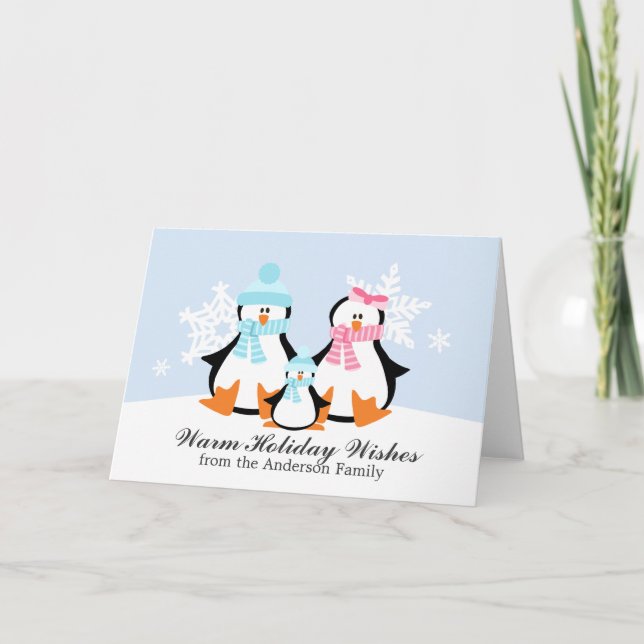 Cartes de Noël de famille de pingouin (Devant)