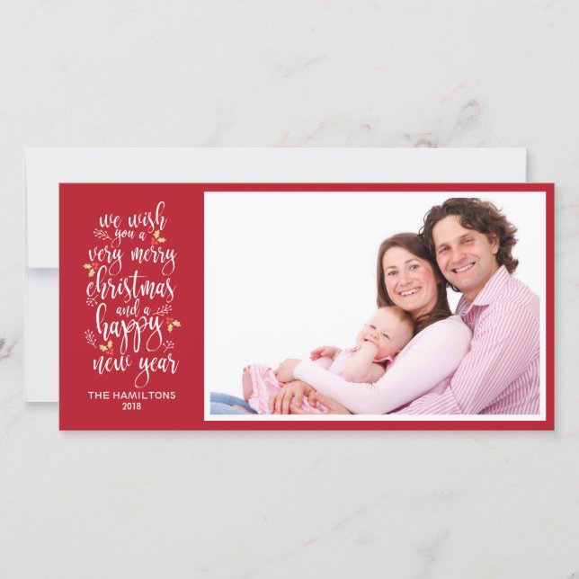 Cartes de Noël de la famille Rouge blanc foncé (Devant)