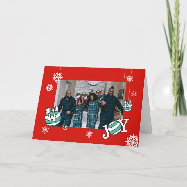 Cartes de Noël de l'ornement rouge en ligneNoël (Devant)