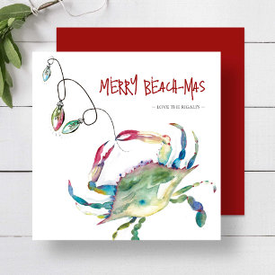 Cartes de Noël de plage Aquarelle Crâne bleu