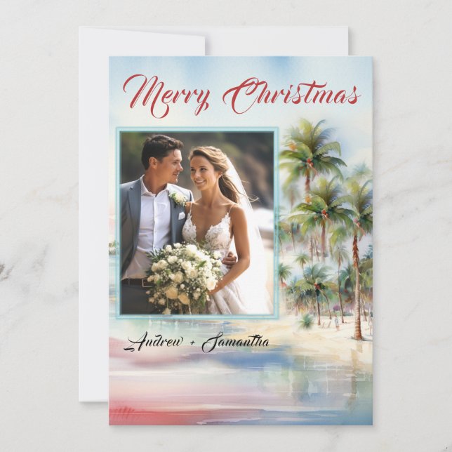 Cartes de Noël de plage avec photo personnalisée (Devant)