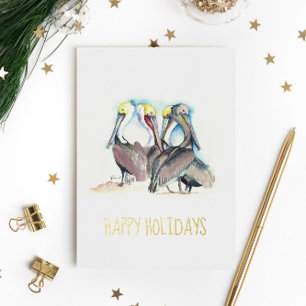 Cartes de Noël de plage uniques Aquarelle Pélicans