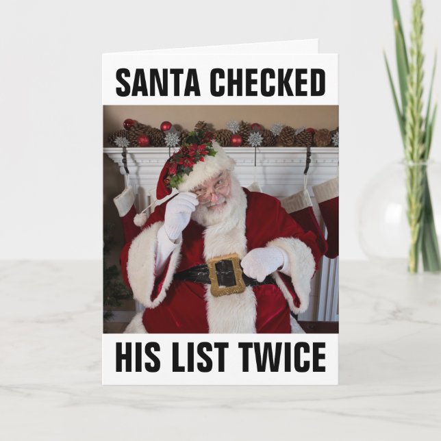 Cartes de Noël drôles de PÈRE NOËL, LISTE DES MÉCH (Devant)
