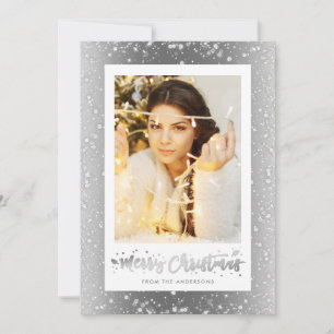 Cartes de Noël élégantes Silver Sparkly Snow Photo