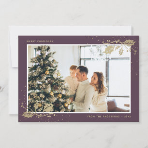 Cartes de Noël élégantes Simple Purple Gold Photo