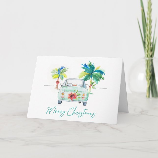 Cartes de Noël en aquarelle Plage tropicale (Devant)