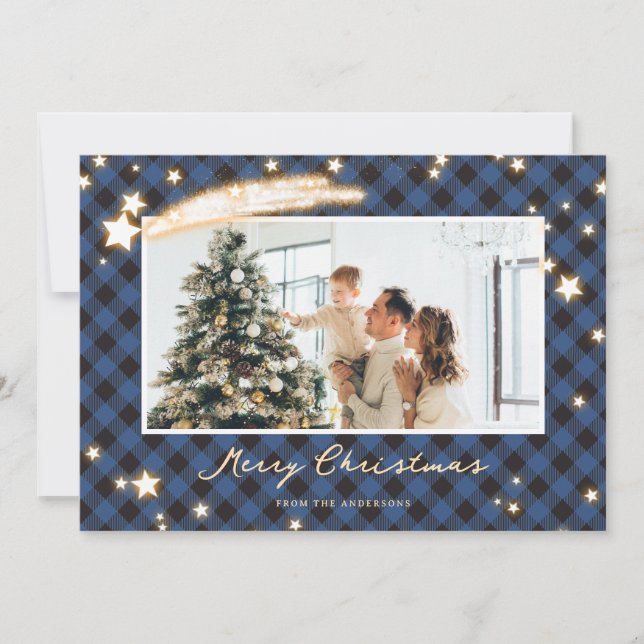 Cartes de Noël en plastique de bison bleu étoilé (Devant)