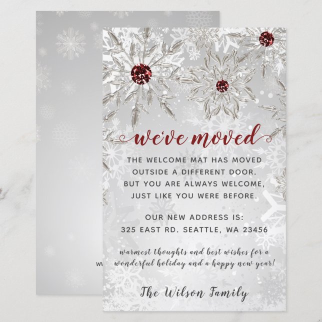 Cartes de Noël Flocons de Neige Rouges Budget Nous (Devant / Derrière)