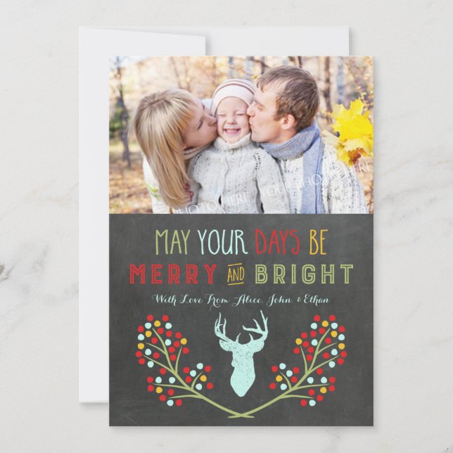 Cartes de Noël florales Chalkboard Deer Antlers (Devant)