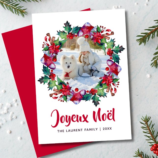 Cartes de Noël françaises avec photo de couronne J (Créateur téléchargé)
