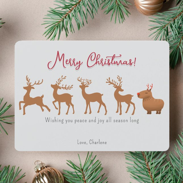 Cartes de Noël Funny Capybara Reindeer (This hilarious capybara reindeer Christmas card is guaranteed to make you jolly.)