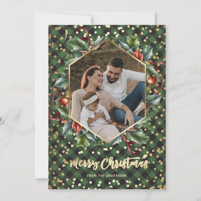 Cartes de Noël Gold Green Buffalo Plaid (Devant)
