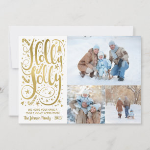 Cartes de Noël Holly Jolly Photo Faux Gold Foil