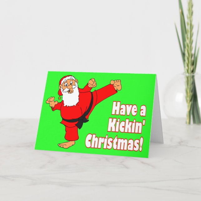Cartes de Noël Kickin Père Noël Black Belt (Devant)