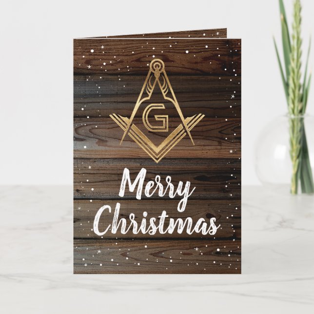 Cartes de Noël maçonniques en bois rustique (Devant)