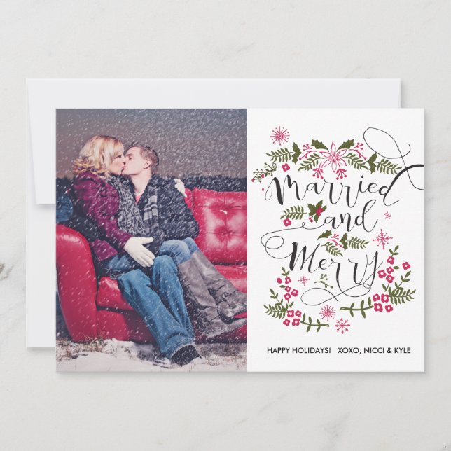 Cartes de Noël mariées et joyeuses de photo - (Devant)