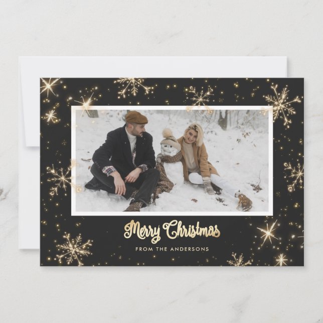 Cartes de Noël noir et or brillant (Devant)