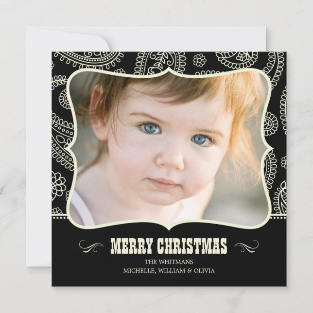 Cartes de Noël occidentales Paisley noir (Devant)