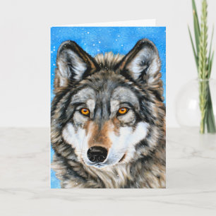 Cartes de Noël peintes de loup