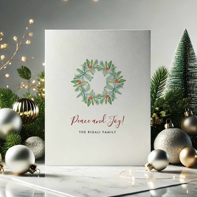 Cartes de Noël personnalisées Pas de photo (Personalized Christmas cards no photo with watercolor wreath art Victoria Grigaliunas DoTellABelle)