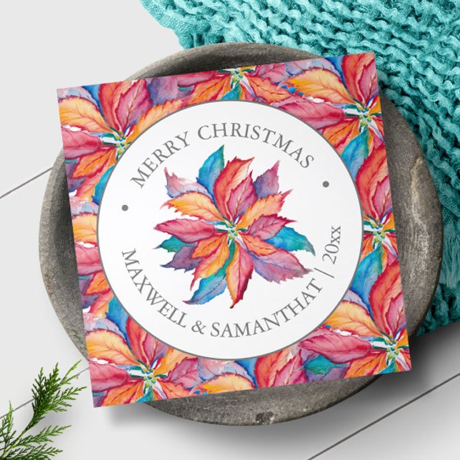 Cartes de Noël personnalisées uniques Rose (Customizable holiday greeting cards feature unique watercolor art and design by Victoria Grigalunas)