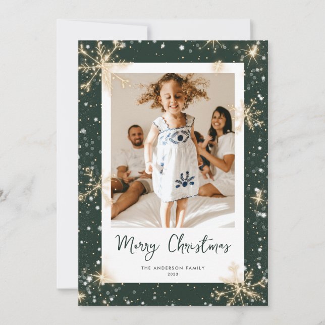 Cartes de Noël photo Flocon de neige scintillant v (Devant)