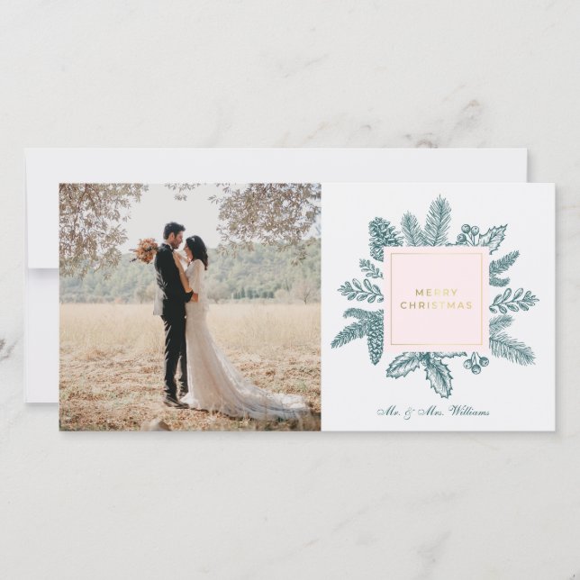 Cartes de Noël photo Floral sarcelle | Joyeux Noël (Devant)