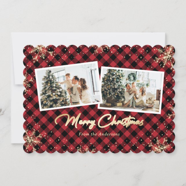 Cartes de Noël photo Red Plaid Gold (Devant)