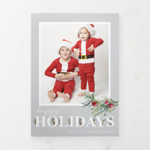 Cartes de Noël photo triptyque Holly Happy Holiday