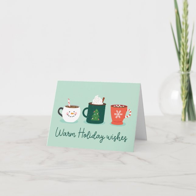 Cartes de Noël pliées avec tasses de fêtes (Devant)