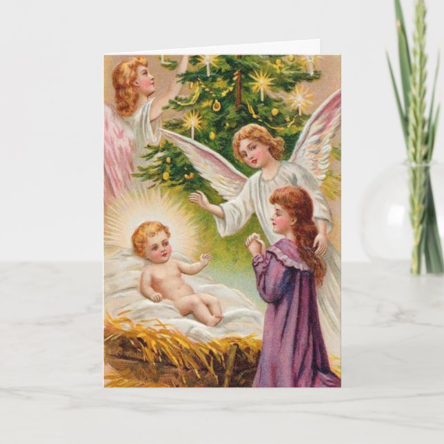 cartes de Noël religieuses | Bébé Jésus & Anges (Devant)