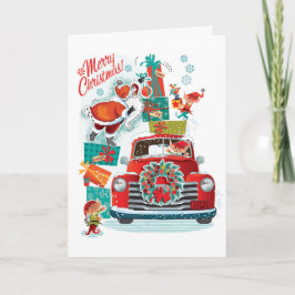 Cartes de Noël rétro du camion rouge du Père Noël